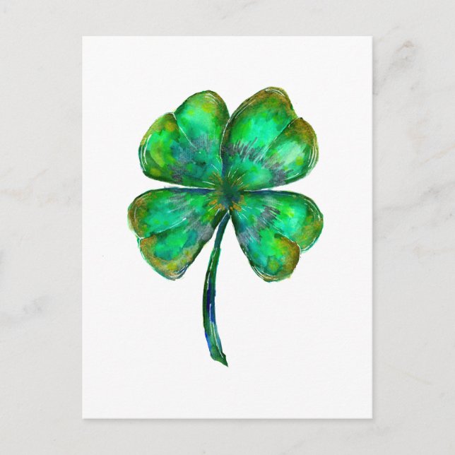 four leaf clover watercolor poster postcard (Front)