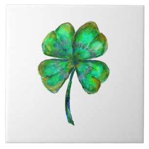 four leaf clover watercolor poster tile