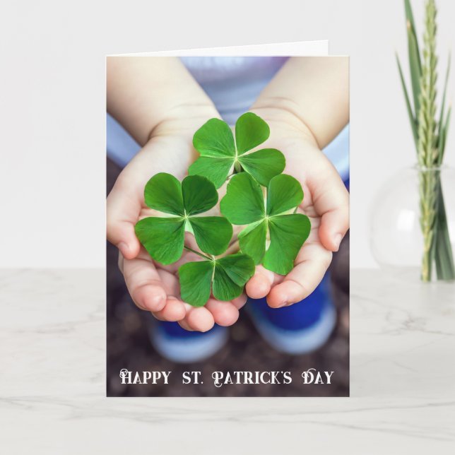 Four-Leaf Clovers In a Hand Holiday Card (Front)