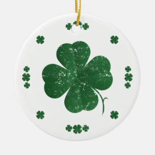 Four Leaf Clovers - vintage style Ceramic Ornament