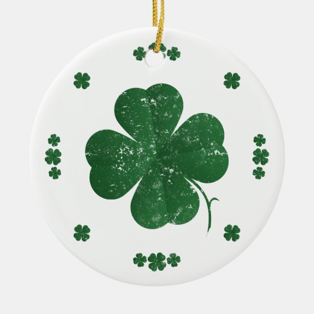 Four Leaf Clovers - vintage style Ceramic Ornament (Front)