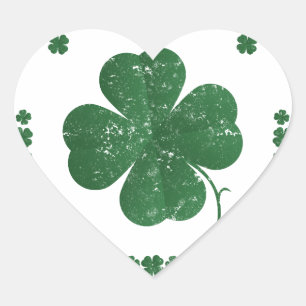 Four Leaf Clovers - vintage style Heart Sticker