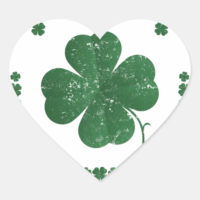 Four Leaf Clovers - vintage style Heart Sticker (Front)