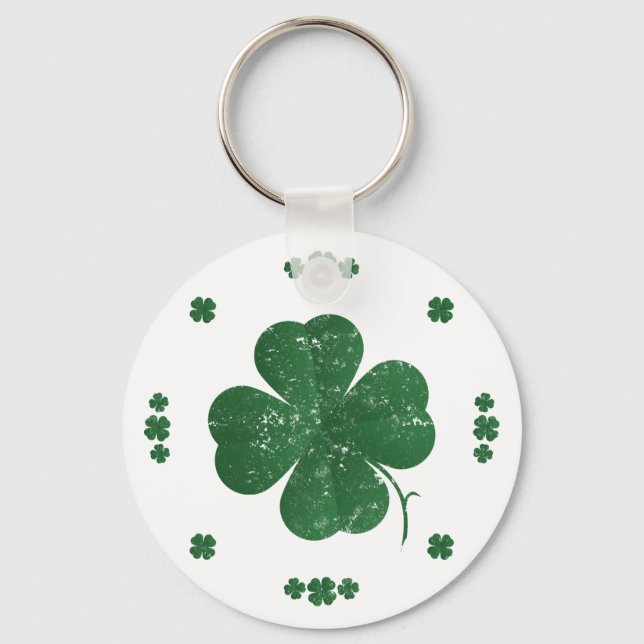 Four Leaf Clovers - vintage style Keychain (Front)