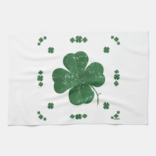Four Leaf Clovers - vintage style Kitchen Towel (Horizontal)