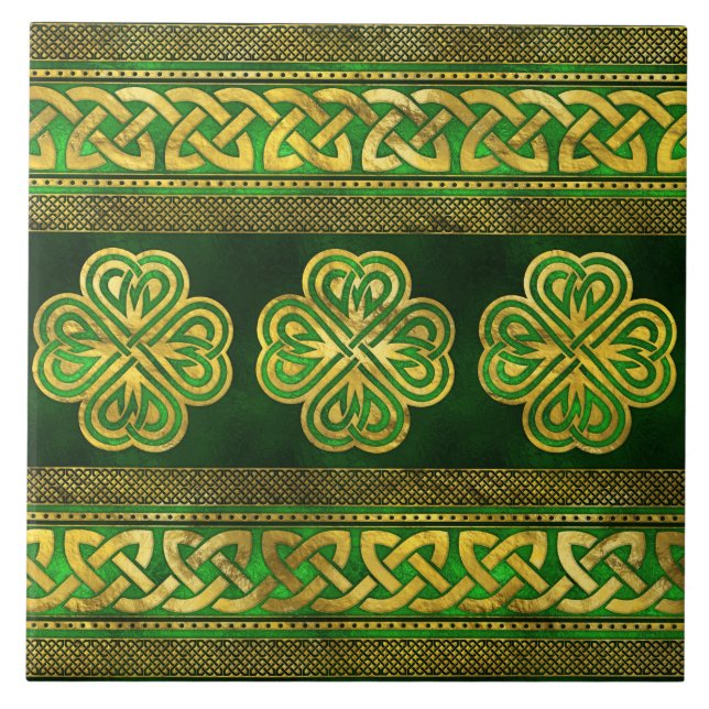 Four-leaf Lucky Clover Shamrock Ornament Tile (Front)