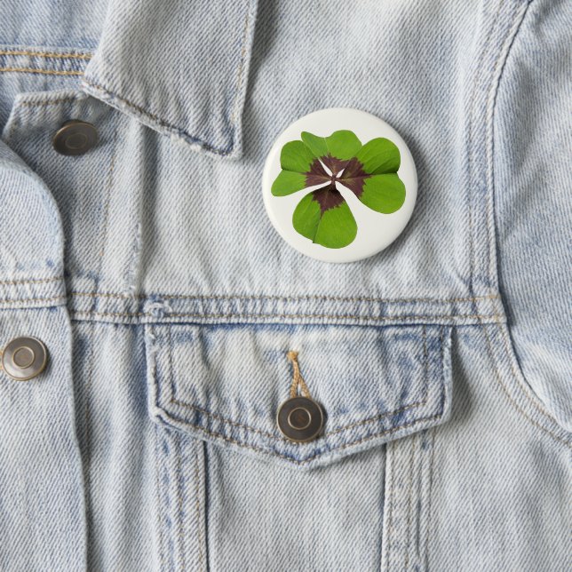 Four Leaf Lucky Clover St Patricks Day Good Luck 2 Inch Round Button (In Situ)