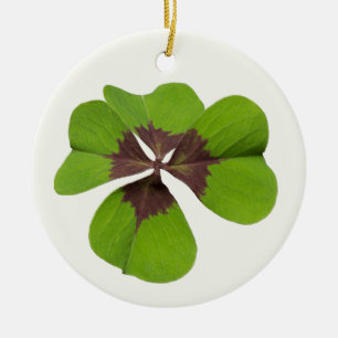 Four Leaf Lucky Clover St Patricks Day Good Luck Ceramic Ornament