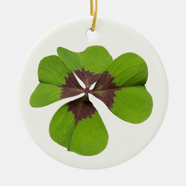 Four Leaf Lucky Clover St Patricks Day Good Luck Ceramic Ornament (Front)