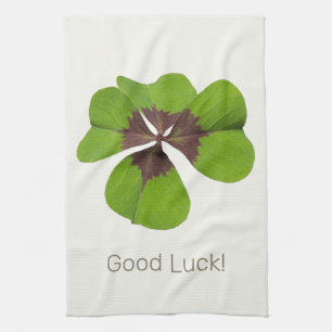 Four Leaf Lucky Clover St Patricks Day Good Luck Kitchen Towel