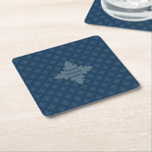 Four Leaf Rosette Airforce Blue Foulard Pattern Square Paper Coaster