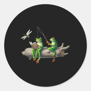 Four Legs Frog On A Log Frog Fishing Dragonfly Rea Classic Round Sticker