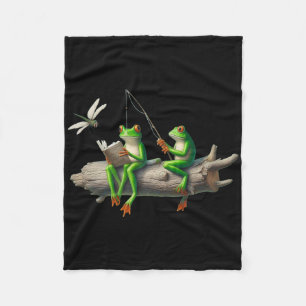 Four Legs Frog On A Log Frog Fishing Dragonfly Rea Fleece Blanket