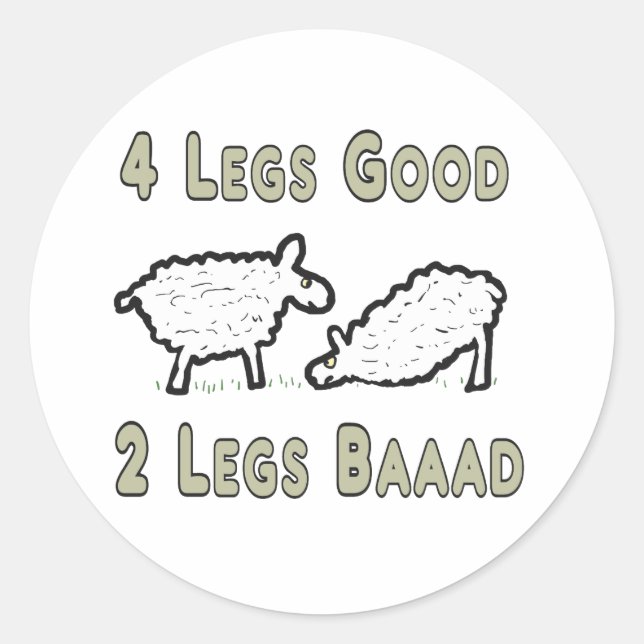 Four Legs Good Funny Sheep Pun Classic Round Sticker (Front)