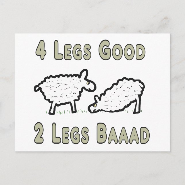 Four Legs Good Funny Sheep Pun Postcard (Front)