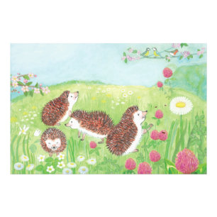 Four Little Hedgehogs in the Meadow Photo Print
