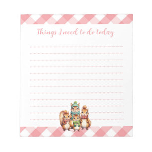 Four Little Squirrels Cute Pink Gingham To Do List Notepad
