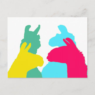 Four Llamas in Four Llama Colours - A Bold Graphic Postcard