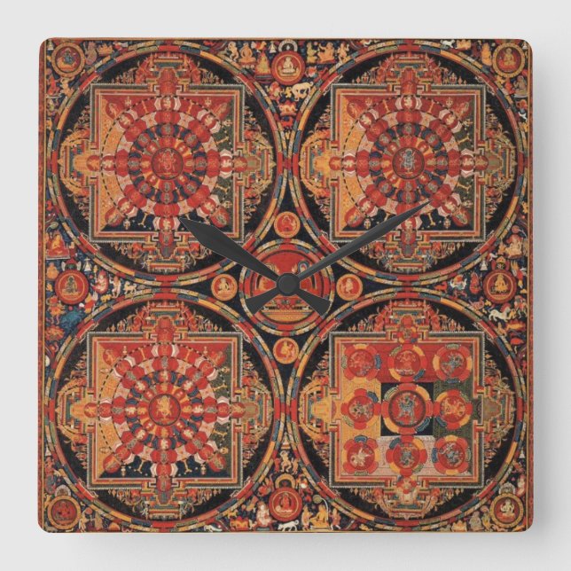 Four Mandalas Square Wall Clock (Front)
