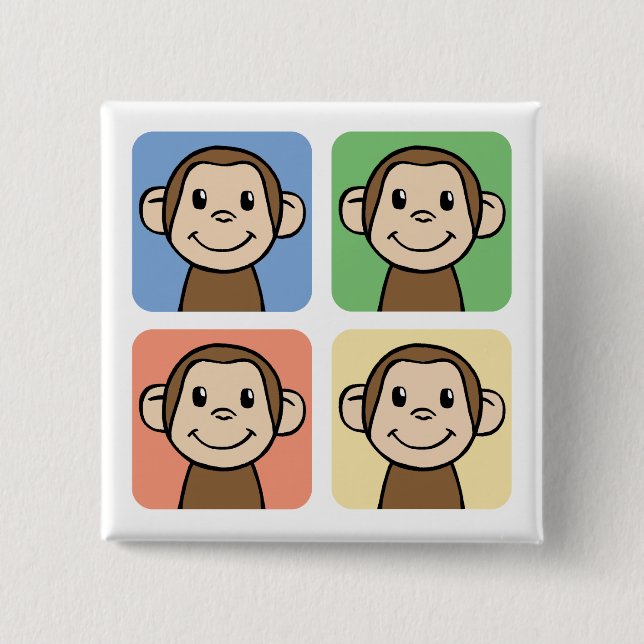 Four Monkeys 2 Inch Square Button (Front)
