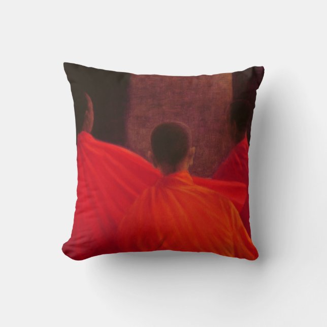 Four Monks Throw Pillow (Front)