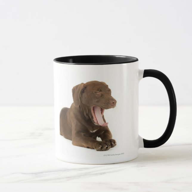 Four-Month-Old Chocolate Lab Puppy Yawning Mug (Right)