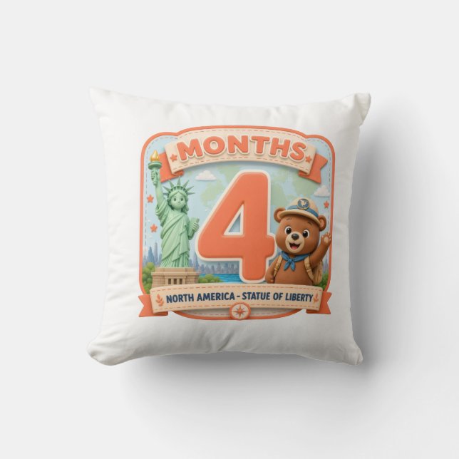 Four Months Around the World Throw Pillow (Front)