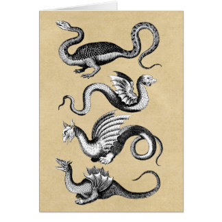 Four Mythological Dragons Sepia Notecard