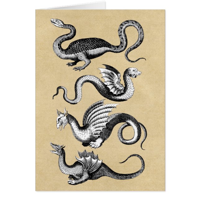 Four Mythological Dragons Sepia Notecard (Front)