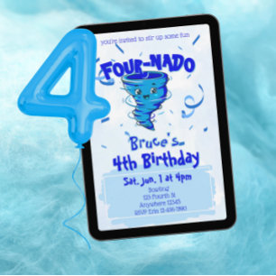 Four-Nado Blue Tornado 4th Birthday Invitation