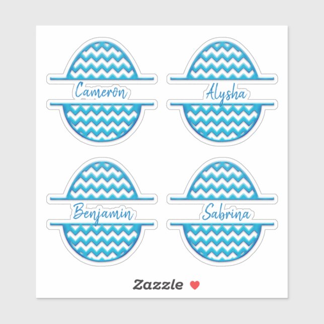 Four Name Customizable ZigZag Easter Eggs Stickers (Sheet)