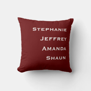 Four Names Burgundy and White Square Throw  Pillow