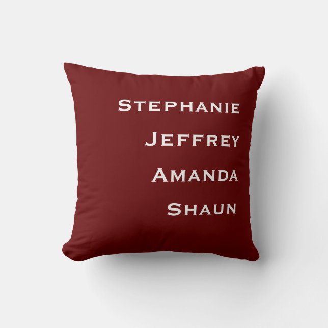 Four Names Burgundy and White Square Throw  Throw Pillow (Front)