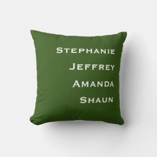 Four Names Green and White Square Throw Pillow