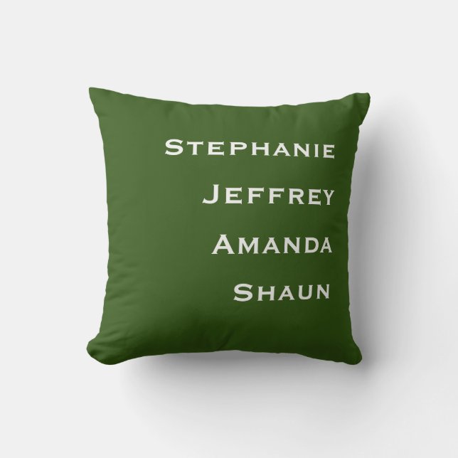 Four Names Green and White Square Throw Pillow (Front)
