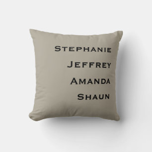 Four Names Greige and Black Square Throw Pillow