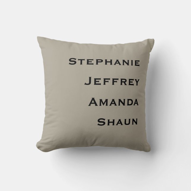 Four Names Greige and Black Square Throw Pillow (Front)