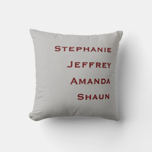 Four Names Grey and Burgundy Square Throw Pillow