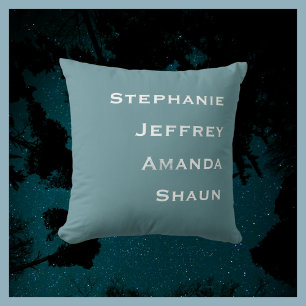 Four Names Powder Blue and White Square Throw Pillow