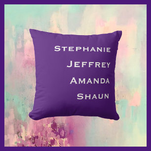 Four Names Purple and White Square Throw Pillow