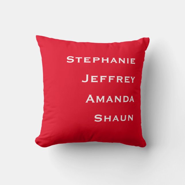 Four Names Red and White Square Throw Pillow (Front)