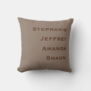 Four Names Tan and Brown Square Throw Pillow