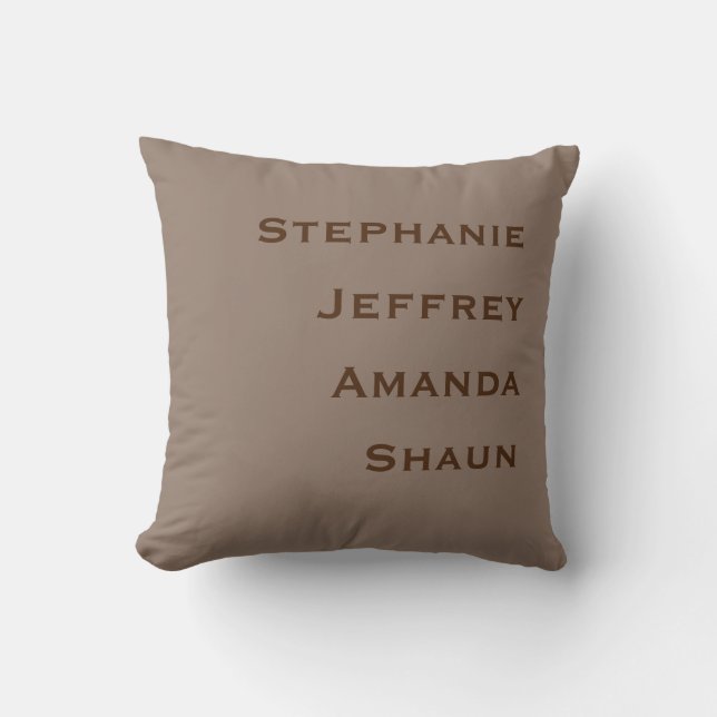 Four Names Tan and Brown Square  Throw Pillow (Front)