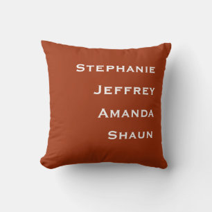 Four Names Terra Cotta and White Square Throw Pillow