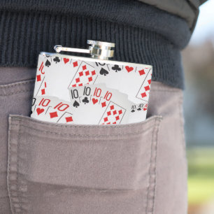 "Four of a Kind: Scattered Quad Tens" Hip Flask