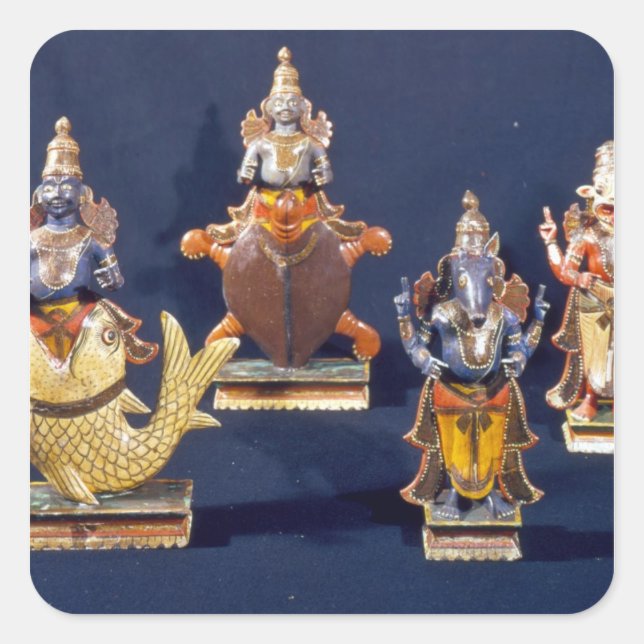 Four of the incarnations of Vishnu Square Sticker (Front)