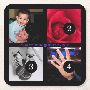 Four of Your Photos and Text Make Your Own Black Square Paper Coaster