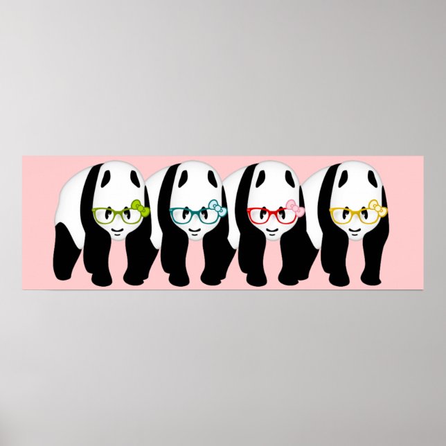 Four panda bears wearing glasses poster (Front)