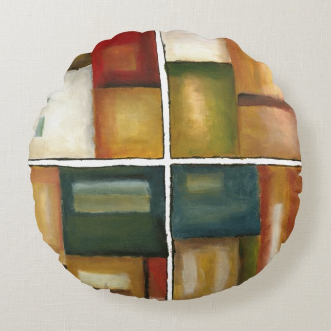 Four Panelled Painting by Jennifer Goldberger Round Pillow (Front)