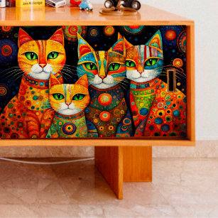 Four Patterned Cats Decoupage Tissue Paper